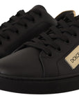 Elegant Black and Gold Low-top Leather Sneakers