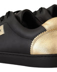 Elegant Black and Gold Low-top Leather Sneakers