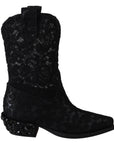 Elegant Viscose Leather Ankle Boots with Crystals