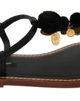 Pom Pom Flip Flop Ankle Strap Flats