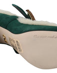 Chic Green Suede Mary Janes with Shearling Trim