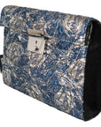 Elegant Blue Croc-Print Briefcase Clutch