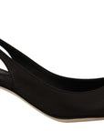 Elegant Black Leather Slingbacks Heels