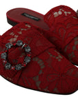 Radiant Red Slide Flats with Crystal Embellishments