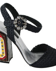 Elegant Black Ankle Strap Sandals with LED Lights