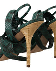 Elegant Green Python Strappy Heels