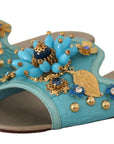 Exquisite Crystal-Embellished Exotic Leather Sandals