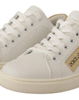 Elegant White Leather Sneakers with Gold Accents