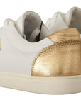 Elegant White Leather Sneakers with Gold Accents