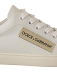 Elegant White Leather Sneakers with Gold Accents