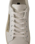 Elegant White Leather Sneakers with Gold Accents