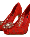 Red Crystal Taormina Lace Heels Pumps