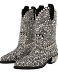 Crystal-Embellished Black Suede Boots