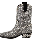 Crystal-Embellished Black Suede Boots