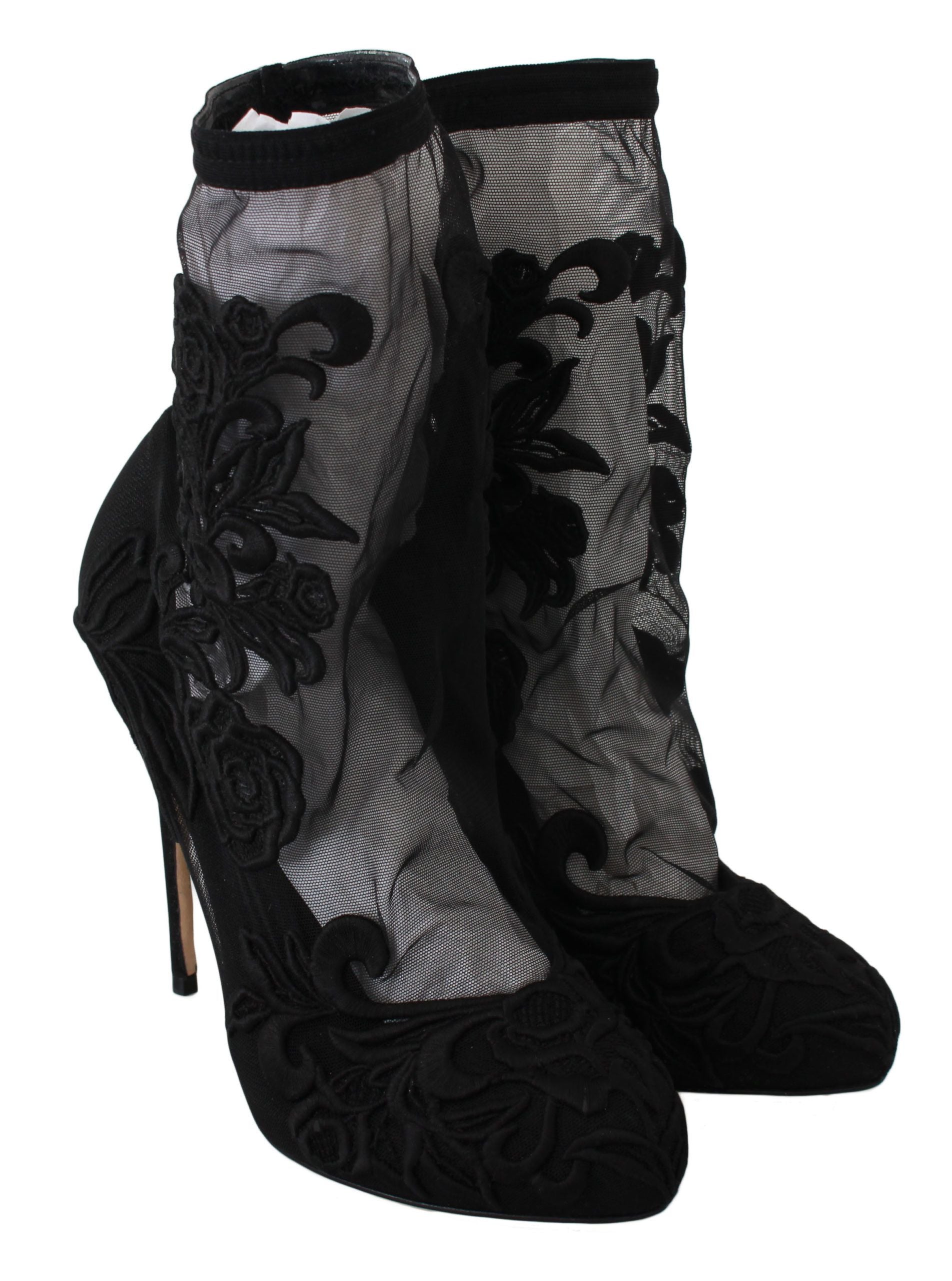 Embroidered Floral Stiletto Socks Booties