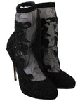 Embroidered Floral Stiletto Socks Booties