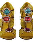 Stunning Crystal-Embellished Yellow Leather Sandals