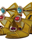 Stunning Crystal-Embellished Yellow Leather Sandals