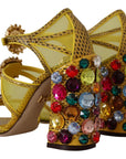 Stunning Crystal-Embellished Yellow Leather Sandals