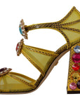 Stunning Crystal-Embellished Yellow Leather Sandals