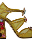 Stunning Crystal-Embellished Yellow Leather Sandals