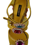 Stunning Crystal-Embellished Yellow Leather Sandals