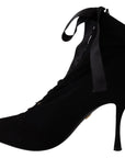 Elegant Black Ankle Heel Boots with Leather Sole