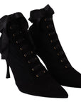 Elegant Black Ankle Heel Boots with Leather Sole