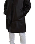 Elegant Hooded Parka Coat in Black and Bordeaux