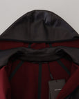 Elegant Hooded Parka Coat in Black and Bordeaux