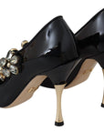 Elegant Black Leather Crystal Pumps