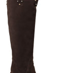 Studded Suede Knee High Boots in Brown