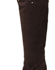 Studded Suede Knee High Boots in Brown