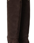 Studded Suede Knee High Boots in Brown