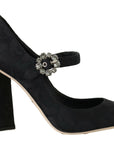 Elegant Black Crystal Brocade Pumps