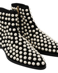 Chic Black Suede Ankle Boots with Pearls