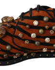 Tiger Pattern Crystal Embellished Flats