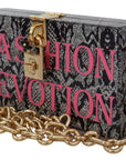 Gray Resin Dolce Box Clutch with Gold Details