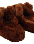Teddy Bear Embellished Brown Loafers