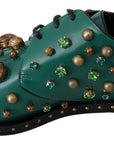 Emerald Leather Dress Shoes with Crystal Accents