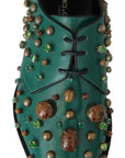 Emerald Leather Dress Shoes with Crystal Accents