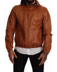 Elegant Brown Leather Bomber Jacket