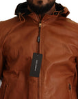 Elegant Brown Leather Bomber Jacket