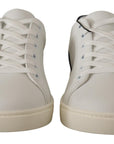 Elegant White and Blue Low-Top Leather Sneakers