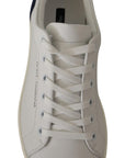 Elegant White and Blue Low-Top Leather Sneakers