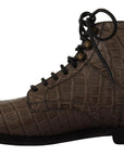 Elegant Crocodile Derby Brogue Boots