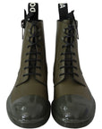 Chic Military Green Leather Ankle Boots