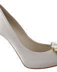 White Crystal Peep Toe Silk Blend Heels