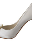 White Crystal Peep Toe Silk Blend Heels