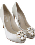 White Crystal Peep Toe Silk Blend Heels